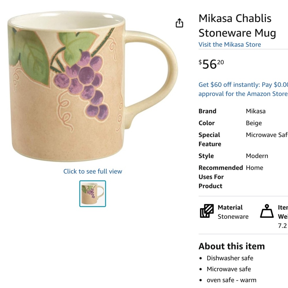 π Mikasa Chablis π Stoneware Mug Set of Four $39 VNPLC - Picture 4 of 16